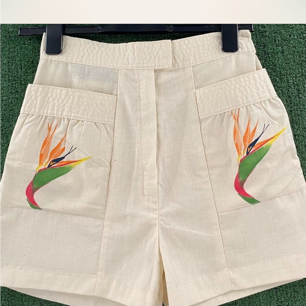 Vintage Bird of Paradise Tropical Print Cream Women's Shorts Size XS S